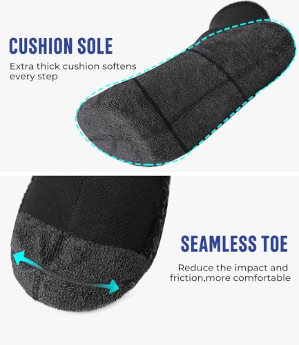 Men's Athletic Mid Crew Socks 6 Pairs - Moisture Wicking, Large / Black
