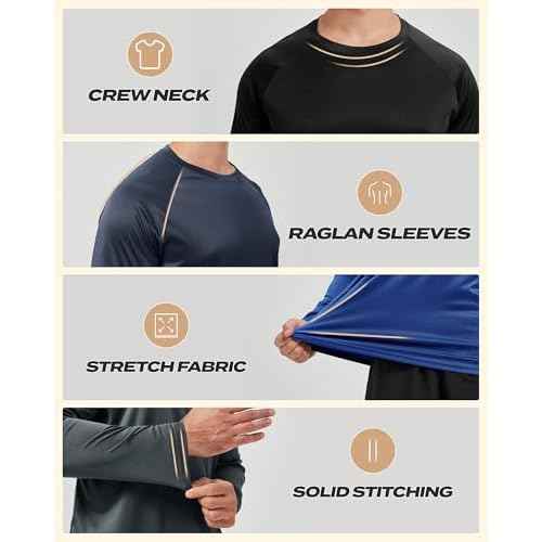 Long Sleeve Shirts for Men - Quick Dry Moisture Wicking UV UPF Sun Protection T-Shirts for Fishing Workout Swim