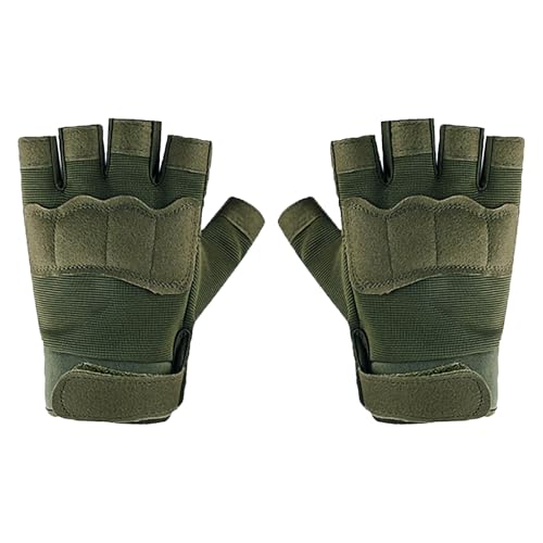 Kids Tactical Half Finger Cycling Gloves - Green, Anti-Slip, Adjustable Wrist