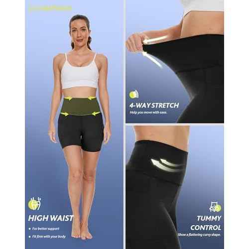 CAMPSNAIL Biker Shorts Women with Pockets - 3"/5"/8" High Waisted Workout Spandex Tummy Control Gym Running Yoga Shorts