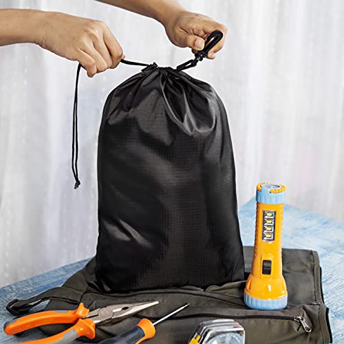 Travel Pouch Set of 5 Black 10 x 15 Inch Drawstring Bags with Clip