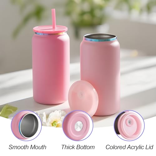 Matte Color Stainless Steel Cups with Lids and Straws - 16 oz, Set of 6