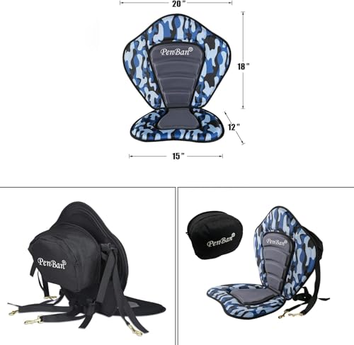Blue Kayak Seat Cushion with Storage Bag - Deluxe Padded Water Sport Seat