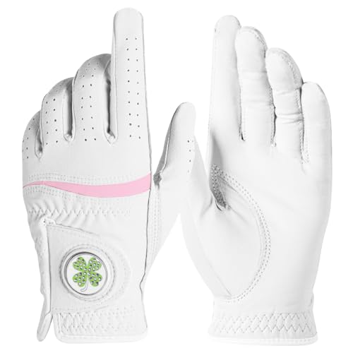 Women's Golf Glove with Bling Ball Marker - Left Hand, White, Medium