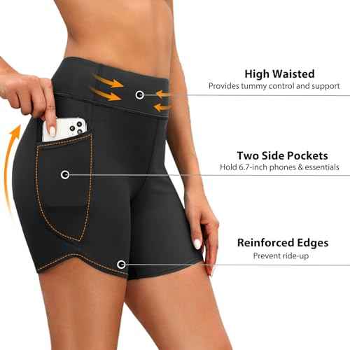 Daci Women High Waisted Swim Shorts - 5"/7" Bathing Suit Short with Pockets Liner Tummy Control Swimsuit Bottom Boy Shorts