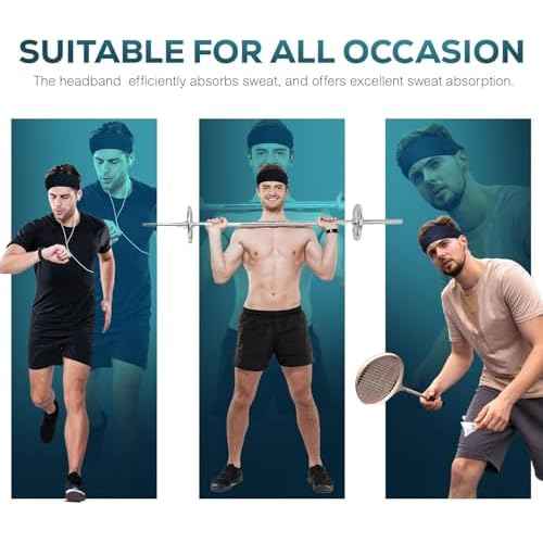 Relix Sports Headband for Men (Pack of 5) - Moisture Absorbing Workout Headband, Sweatband Headbands for Running, Cycling, Football, Yoga, Unisex Hairband