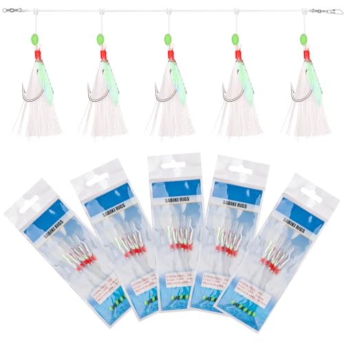 Saltwater Fish Bait Rigs with Hooks and Feathers - Handcrafted Fish Skin Lures