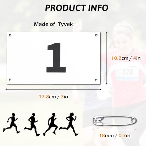 Race Bibs Running Numbers with Safety Pins, Tyvek 4x7 Inch Large Numbers 1-500 - Black & White Variation