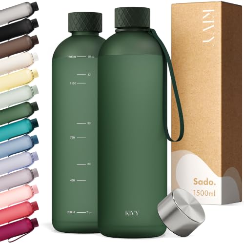 KIVY 50oz Water Bottle Tritan BPA Free Shatterproof with Measurements - Green, Dark 01