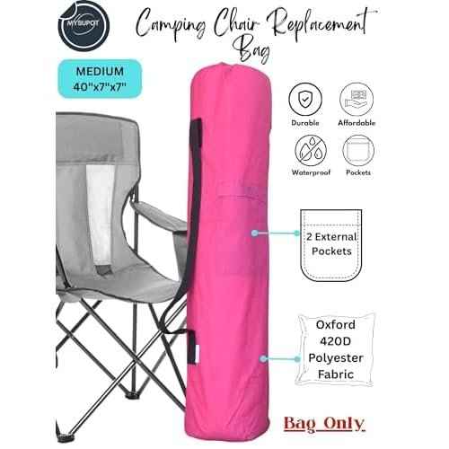 40"x7"x7" (Pink, M) Replacement Bag for Folding Camping Chair, Camp Chairs, Hammock, Yoga Mat, Beach Chair, Umbrella, Tent Bag 420D Oxford Polyester Fabric w/Side Pockets