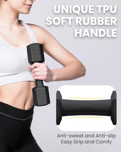 Black 12 lb Adjustable Dumbbell Set with Soft Rubber Handles - 4-in-1 Fitness Weights for Women Men