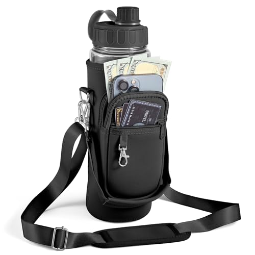 32 OZ Water Bottle Holder with Strap Black - Large Capacity & Adjustable