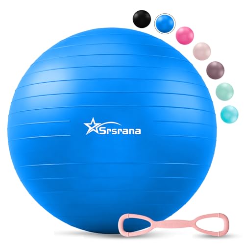 Blue Exercise Ball 23-26in Anti-Burst Yoga & Pilates Stability Ball for Core & Pregnancy