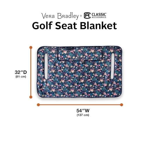 Classic Accessories for Vera Bradley Water-Resistant Golf Seat Blanket, 54 x 32 Inch, Flamingo Garden