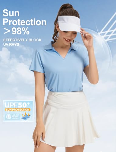 Women's Short Sleeve Polo Shirt X-Large Light Blue Quick Dry UPF 50+ Sun Protection