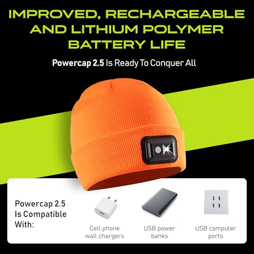 POWERCAP LED Hat Light 150 Lumens Rechargeable Fleece Beanie with Bright Built-in Headlamp Waterproof LED Warm One Size Cap