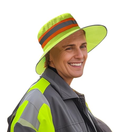 High Visibility Neon Reflective Sun Bucket Hat - Wide Brim Mesh Fishing Cap for Men Women - Green