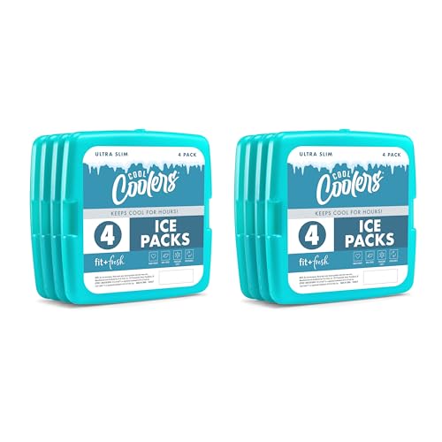 Green Slim Ice Packs for Lunch Boxes & Coolers - 8 Pack, Reusable & Fast Freezing