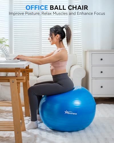 Blue Exercise Ball 23-26in Anti-Burst Yoga & Pilates Stability Ball for Core & Pregnancy