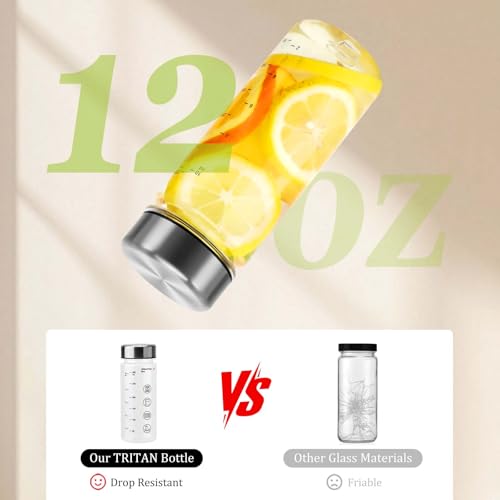 Reusable Plastic Juice Bottles with Caps - 12 oz Wide Mouth, Clear - Variation of 6