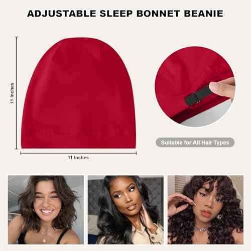 4Pcs Silk Satin Bonnets for Women Men, Adjustable Hair Wrap Slouchy Beanie Hat for Curly Hair