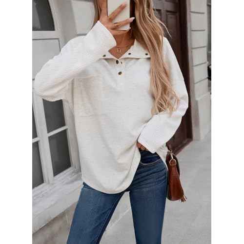 SHEWIN Fall Womens Oversized Sweatshirt Button Up Comfy Pullover Sweatshirt