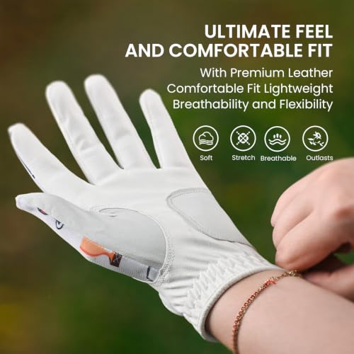 Left Hand Women's Golf Glove with Ball Marker - Wine & Golf Pattern, Medium