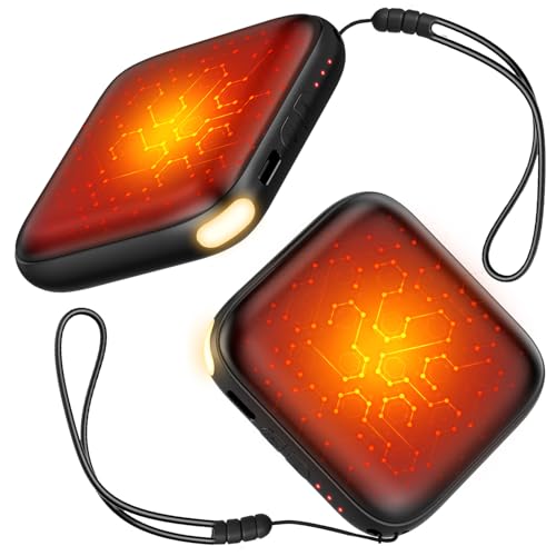 Rechargeable Hand Warmers 2 Pack with LED Light - Black, 6000mAh, Fast Heating