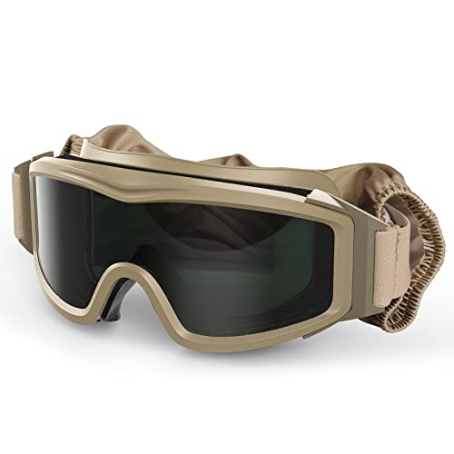 Xaegistac Tactical Goggles Anti-Fog Airsoft Safety Glasses Khaki Frame 1