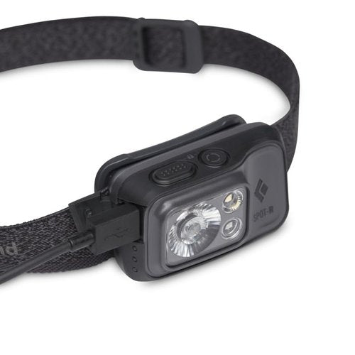 BLACK DIAMOND Spot 400-R Rechargeable LED Headlamp, Waterproof and Dimmable for Camping, Hiking, Running, Hunting, Work with Red Light Headlamp Mode, Graphite