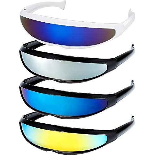 4 Pairs Futuristic Narrow Cyclops Sunglasses Robot Space Costume Color Mirrored Lens