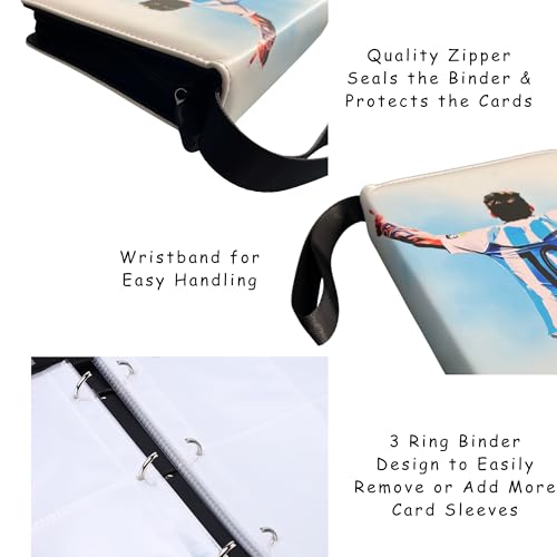 Soccer Card Binder 4-Pocket Version - Waterproof Trading Card Album with 55 Removable Sleeves & Zipper Closure