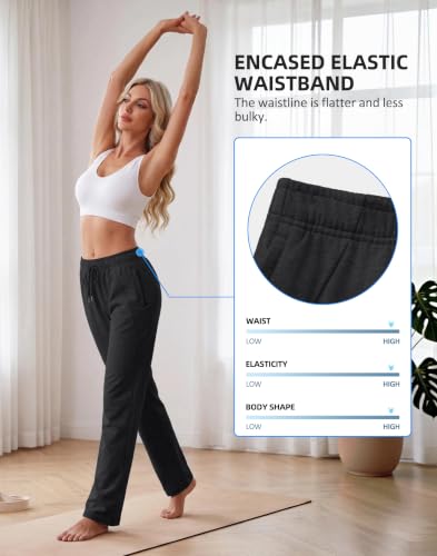 Women's Cotton Straight Leg Sweatpants - 28 Inch Petite & Large Black
