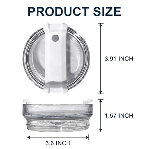 40 oz Tumbler Replacement Lid - Spill-Proof Clear Lid with Straw & Wide Mouth (White Variation)