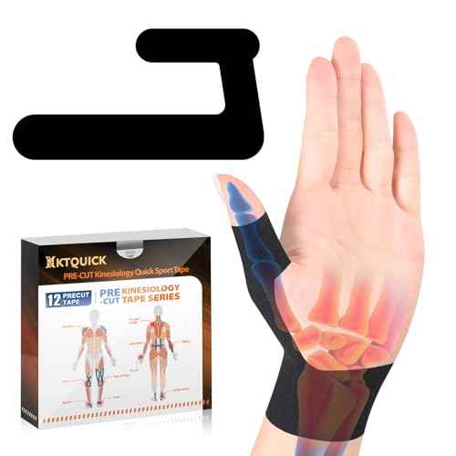 Precut Kinesiology Tape for Finger Valgus?12PCS Pain Relief Athletic Tape, Waterproof & Hypoallergenic Latex-Free, Elastic Breathable Long-Lasting Elbow Support Tape for Left(Black)
