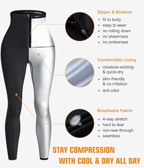 SCARBORO Sweat Sauna Suit for Women Waist Trainer Legging Workout Compression Pants Slimming Weight Belly Fat Shaper