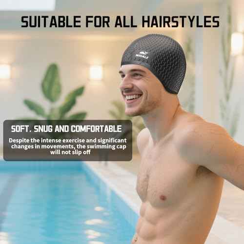 Whlae Extra-Large Swim Cap, Featuring A Durable Silicone Strap and Waterproof Ear Design, Suitable for Long Hair, Thick Curly Hair and African Braids