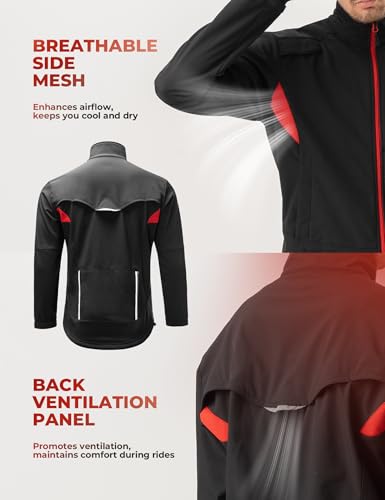 Men's Winter Cycling Jacket - Relaxed Fit Thermal Bike Coat Large Black-Red
