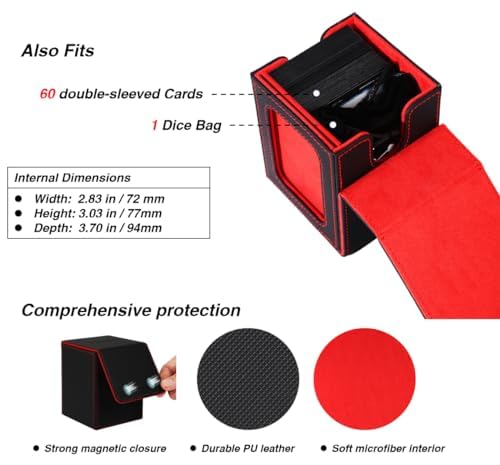Venssu MTG Deck Box for Commander Display, Fits 100 Double Sleeved Cards, TCG Card Storage Box (Black and Wathet, 1 Window)