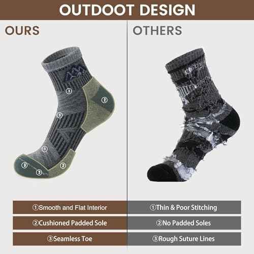 innotree Merino Wool Hiking Socks for Men & Women Quarter Ankle Compression Thick Cushion Breathable Anti Odor Socks, 5 Pairs