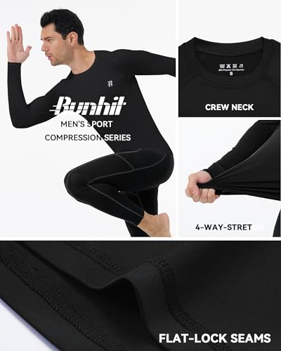 Runhit Long Sleeve Compression Shirt for Men - UPF 50+ Athletic Base Layer Black X-Large