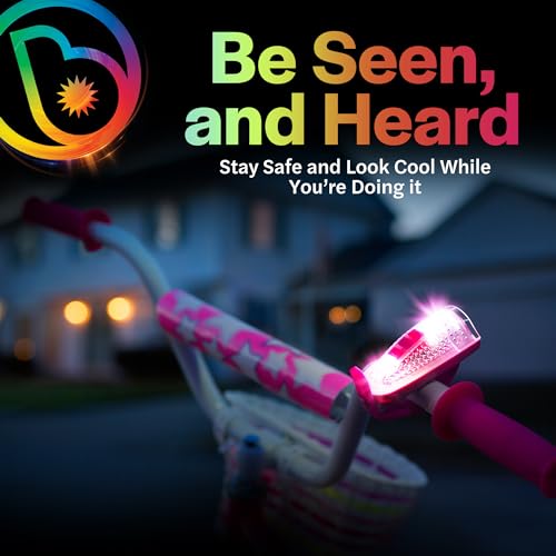 Pink LED Bike Horn with 12 Sound Effects & Color Changing Lights - Handlebar Mount, Weather Resistant