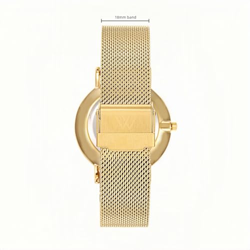 Large Face Roman Numerals Women's Watch with Gold Mesh Band - Easy Read Analog