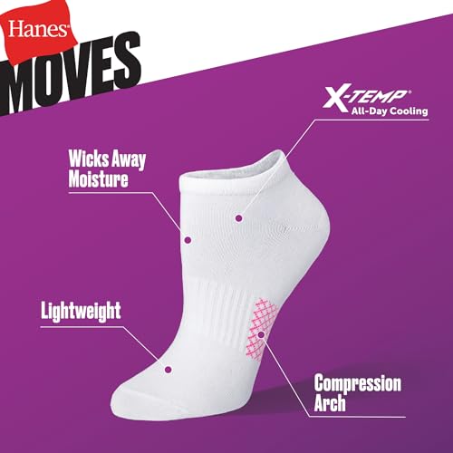 Hanes Women's No Show Copper Ankle Socks - Performance Cushioned with Arch Support, X-Temp, 5-9