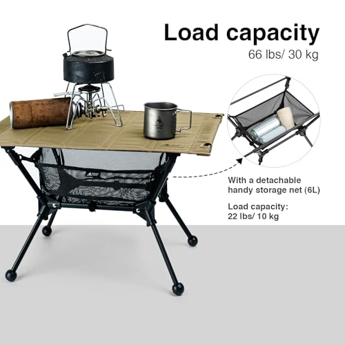 ONETIGRIS Coyote Brown Camping Dipper Table with Storage Net, Lightweight & Portable