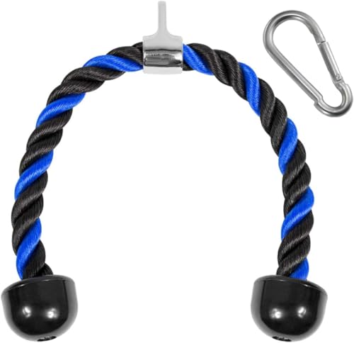 27 Inch Blue Black Tricep Rope with Carabiner for Cable Work - Heavy Duty Nylon