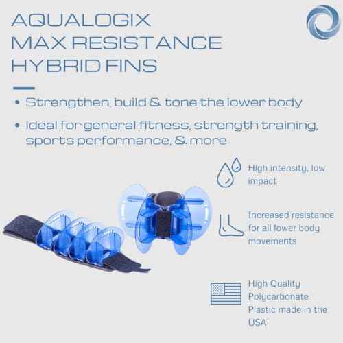 High Resistance Hybrid Aquatic Exercise Fin Set - Blue | Aquatic Cuffs | Quick Start Guide | Leg Water Weights | Strength & Swim Training | Exercise Equipment for Pools | Pair (HRPCFIN)