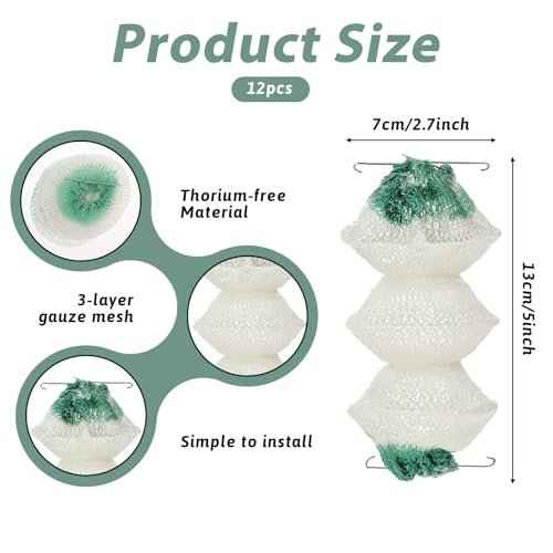 12 Pack Lantern Mantles, 3-Layer Accordion Shape Gas Lantern Mantle Gas Lamp Mantles Compatible with Coleman Lanterns Parts for Lanternes Globe Propane Lanterns Propane Lights Outdoor Camping