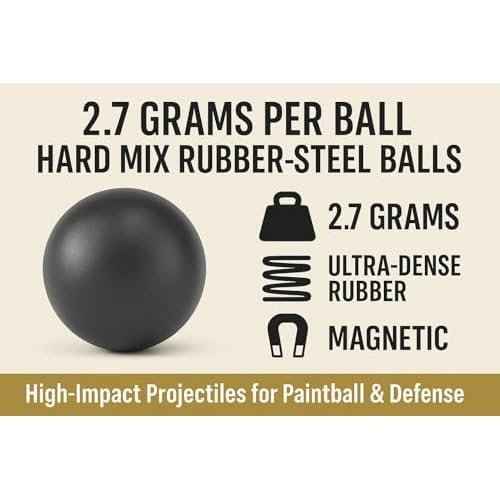 50 x Premium Quality Hard Rubber Steel Balls 2.7 Grams Heavy Reusable Projectiles Paintballs Reballs Powerballs for Training Home and Self Defense Pistols in 50 Caliber