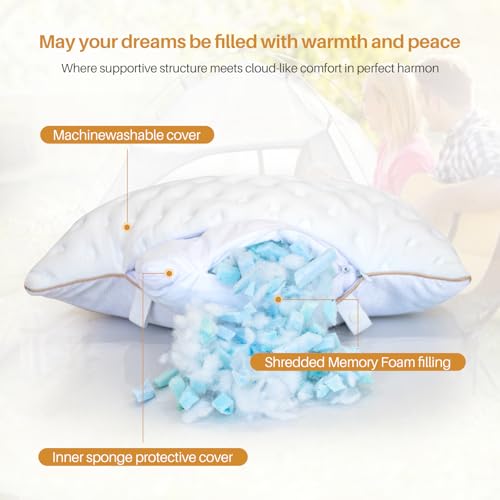 Side Sleeper Pillow Compressible Memory Foam for Quick Trips Camping Pillow for Neck and Shoulder Pain, Machine Washable Breathable for Hiking Home Airplane and Car (White, Queen)